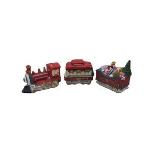 St Nickolas Square Christmas Train Set Porcelain Hand Painted 12" Long 3 pieces